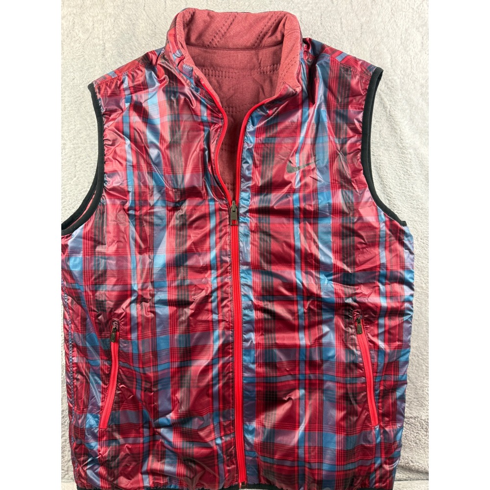 Nike Golf Sport Reversible Vest Men's Size L Plaid Red Blue‎ Lightweight Zip